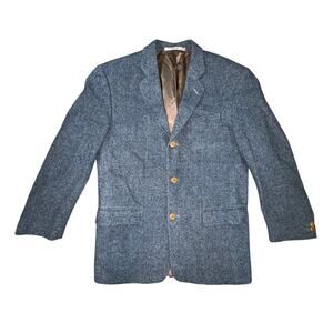 Mexx Men’s Wool Blend Herringbone Blazer Blue Size 48 Old Money Preppy Academia